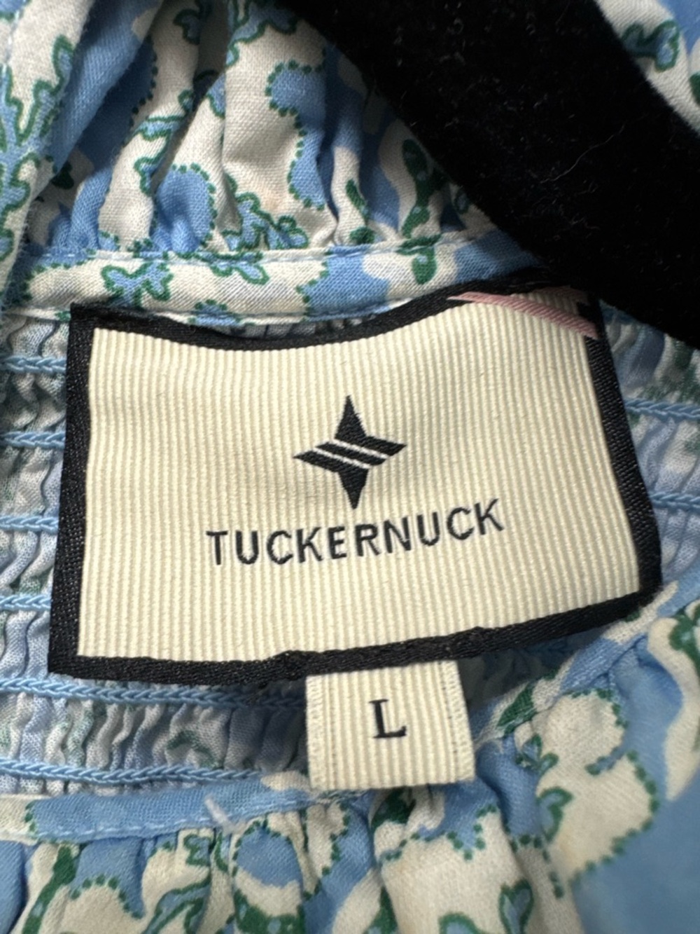Tuckernuck Blue and White Smocked High-Neck Blouse - Picture 4 of 4